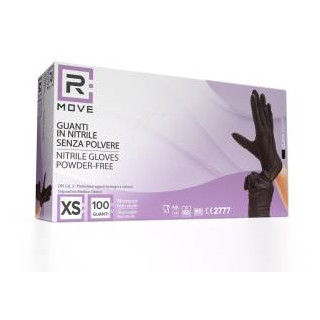 RMove 1Conf. da 100pz Tg.XS - Guanti Nitrile Nero Uso Medico Senza Polvere