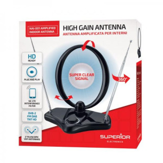 Superior Antenna TV Amplificata per Interni DVB-2 FM DAB TNT HD