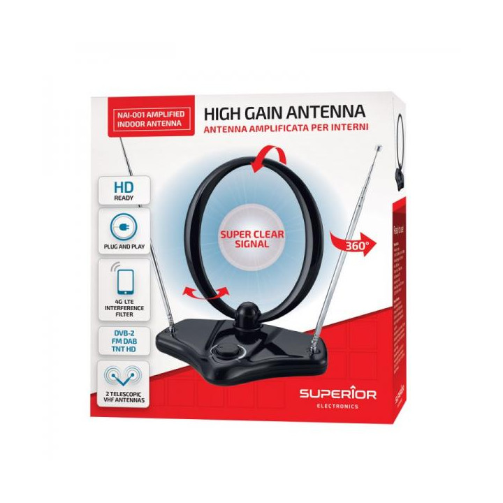 Superior Antenna TV Amplificata per Interni DVB-2 FM DAB TNT HD