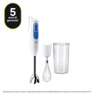 Braun Frullatore ad Immersione MQ3005WH 2 Velocità 700W Bianco/Blu