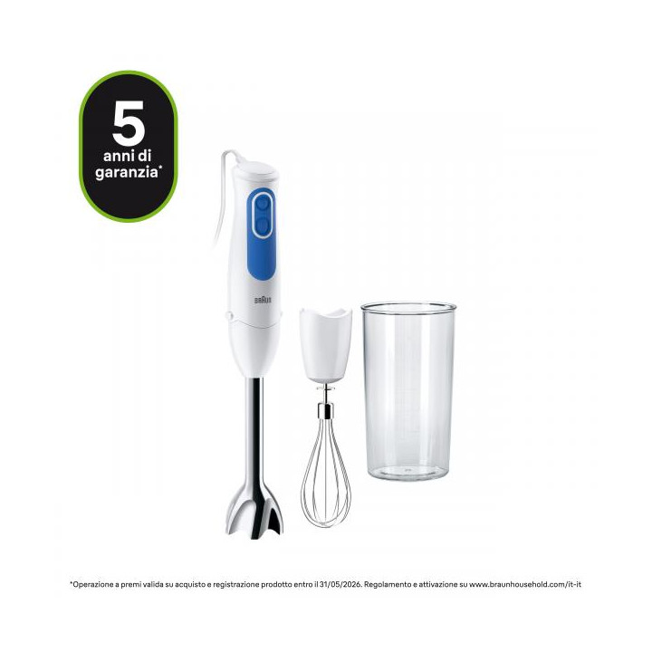 Braun Frullatore ad Immersione MQ3005WH 2 Velocità 700W Bianco/Blu