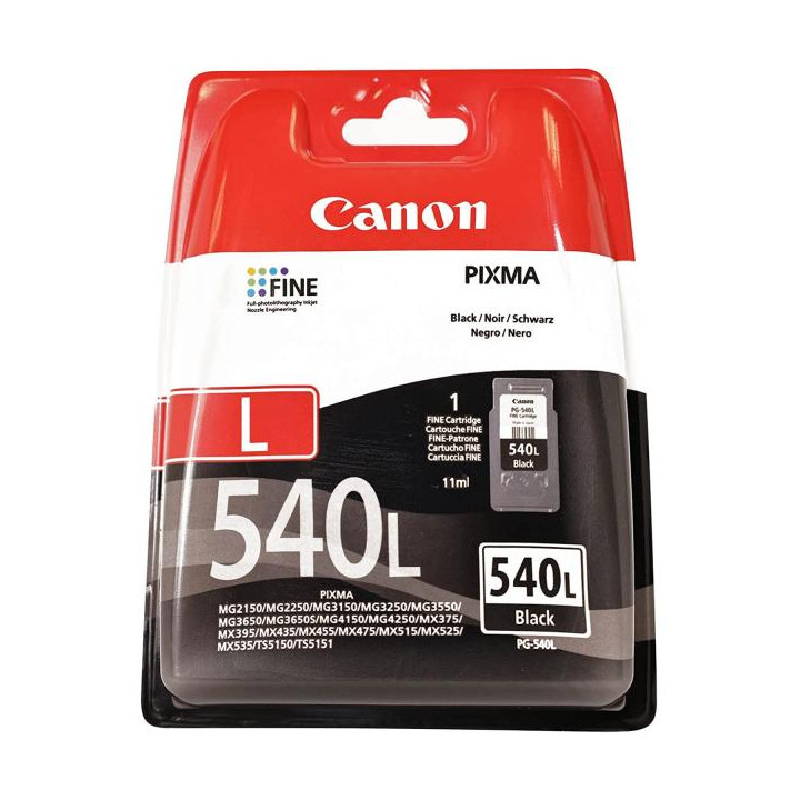 Canon PG-540L. Volume dell'inchiostro nero: 11 ml, Tipo di fornitura: Confezione singola, Quantità per pacco: 1 pz, Resa in pag
