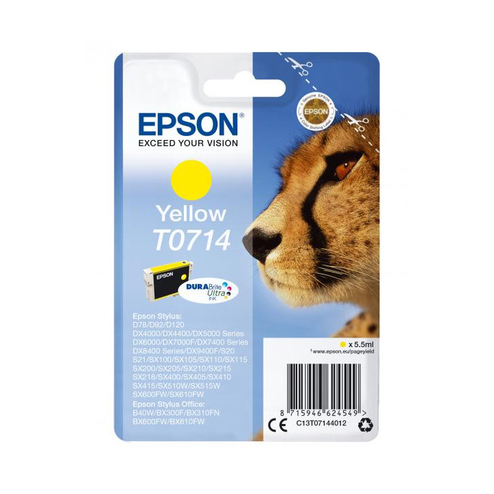 Epson C13T07144012. Compatibilita' marca: Epson, Colori di stampa: Giallo, Prodotti compatibili: - D78/ D92/ D120 - DX4000/ DX4