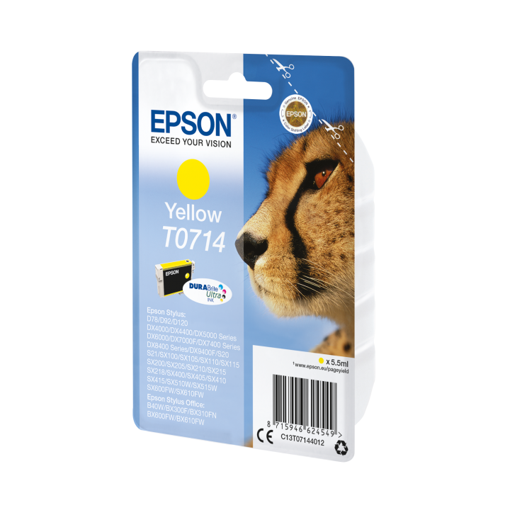 Epson C13T07144012. Compatibilita' marca: Epson, Colori di stampa: Giallo, Prodotti compatibili: - D78/ D92/ D120 - DX4000/ DX4