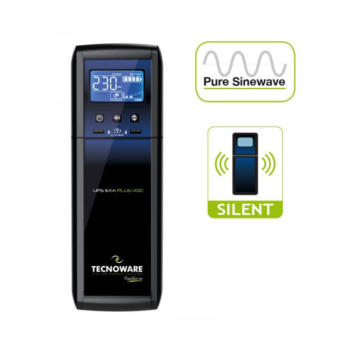 Tecnoware UPS Exa Plus e' un UPS a linea interattiva con una capacita' di 1100VA e 8 prese IEC.