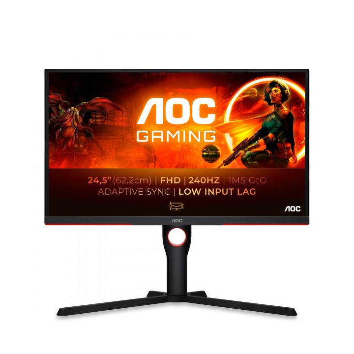 AOC 25G3ZM/BK e' un monitor gaming con una risoluzione FullHD e frequenza di aggiornamento di 240Hz