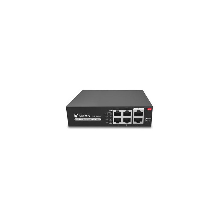 Atlantis Land NetPower F6P4-65W e' uno switch di rete Fast Ehternet con 6 porte LAN di cui 2 PoE