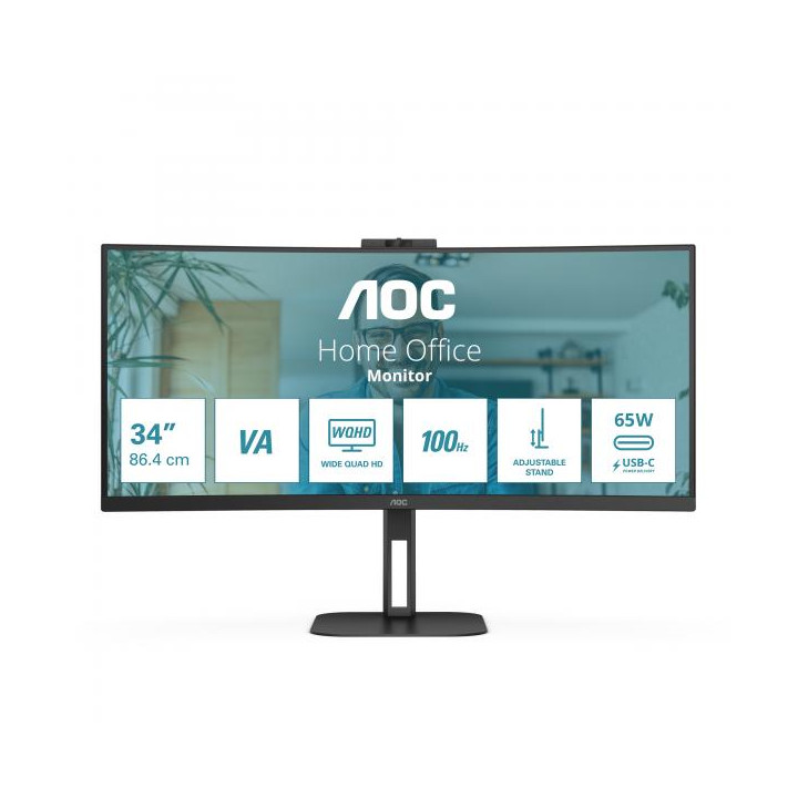 AOC CU34V5CW e' un monitor curvo con una risoluzione WQHD e frequenza di aggiornamento di 100Hz