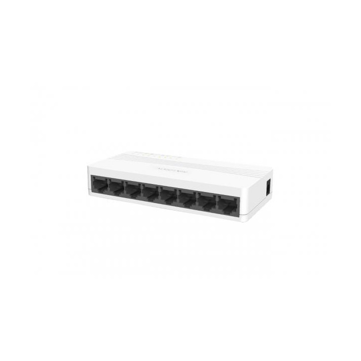 Hikvision DS-3E0108D-E  e' uno switch di rete Fast Ethernet con 8 porte LAN.