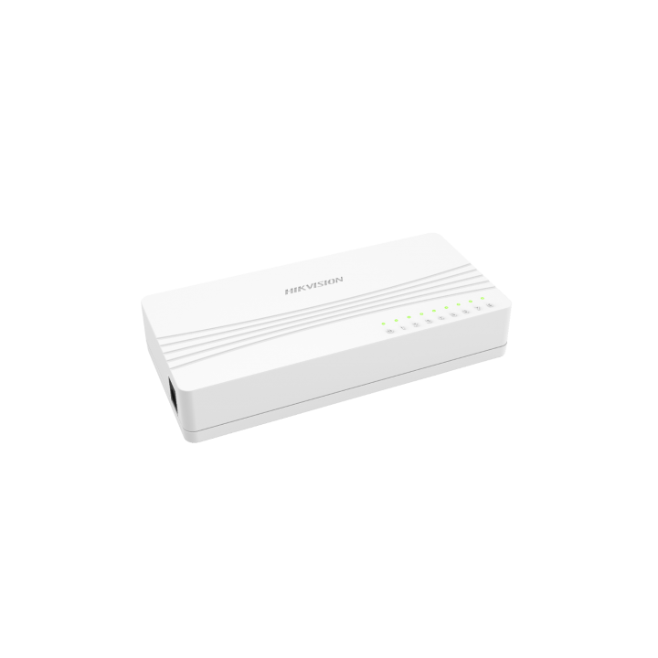 Hikvision DS-3E0108D-E  e' uno switch di rete Fast Ethernet con 8 porte LAN.