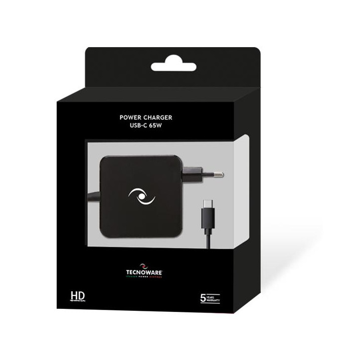 Tecnoware FAU17563 Alimentatore Notebook 65W 5V/3A 9V/3A 12V/3A 15V/3A 20V/3.25A USB-C