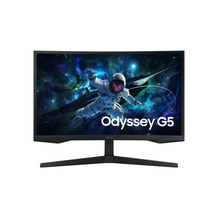 Samsung Odyssey G5 è un Monitor da Gaming curvo da 27" con risoluzione QHD e frequenza di aggiornamento di 165Hz.