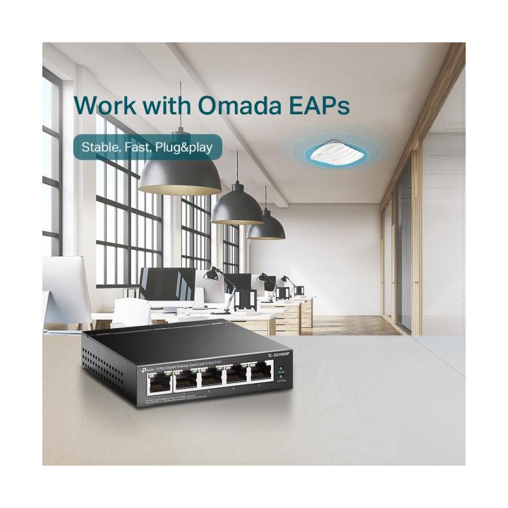 TP-Link TL-SG1005P. Tipo interruttore: Non gestito. Tipo di porte RJ-45: Gigabit Ethernet (10/100/1000), Quantità di porte RJ-4