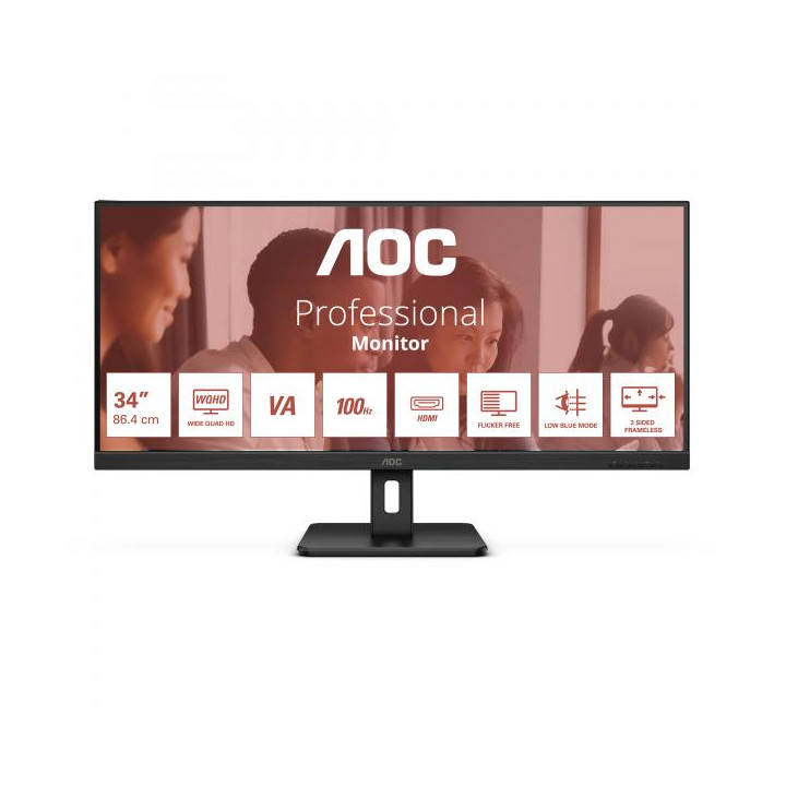 AOC U34E2M è un Monitor da 34" con risoluzione WQHD e frequenza di aggiornamento di 100Hz.