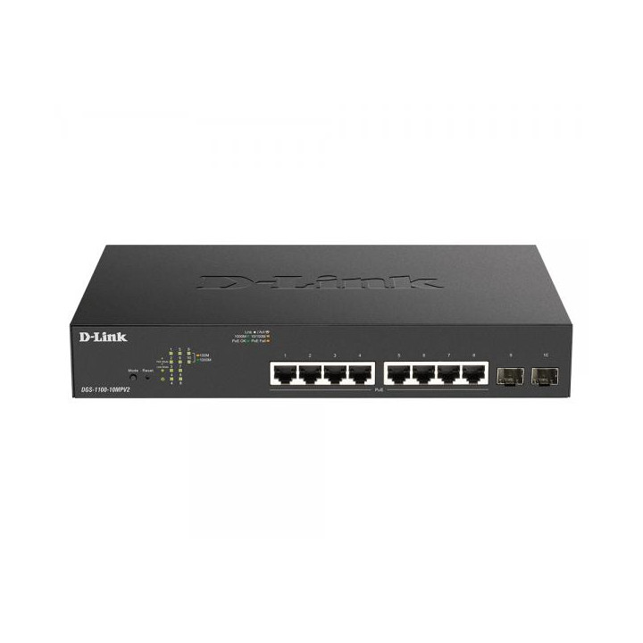D-Link DGS-1100-10MPV2 e' uno switch di rete gigabit con 8 porte Gigabit e 2 porte SFP 10GbE